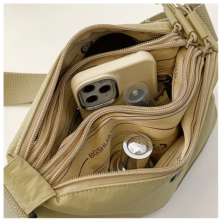 Women Crossbody Bag Beige Waterproof Nylon Multi Compartment — feature 12