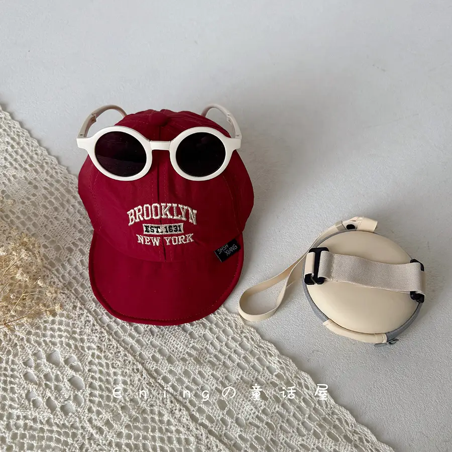Baby Sun Hat with Sunglasses White New York Print - Image 2