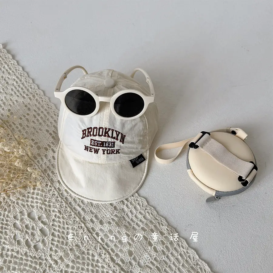 Baby Sun Hat with Sunglasses White New York Print - Image 4