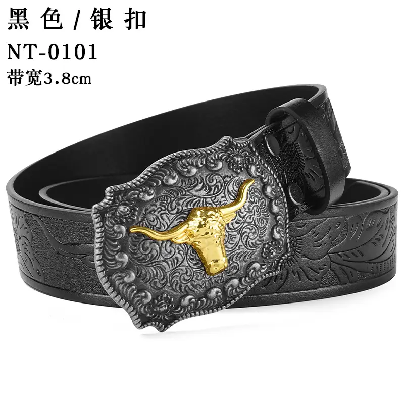 Black Cowboy Belt with Gold Skull Buckle 3.8cm - Image 30