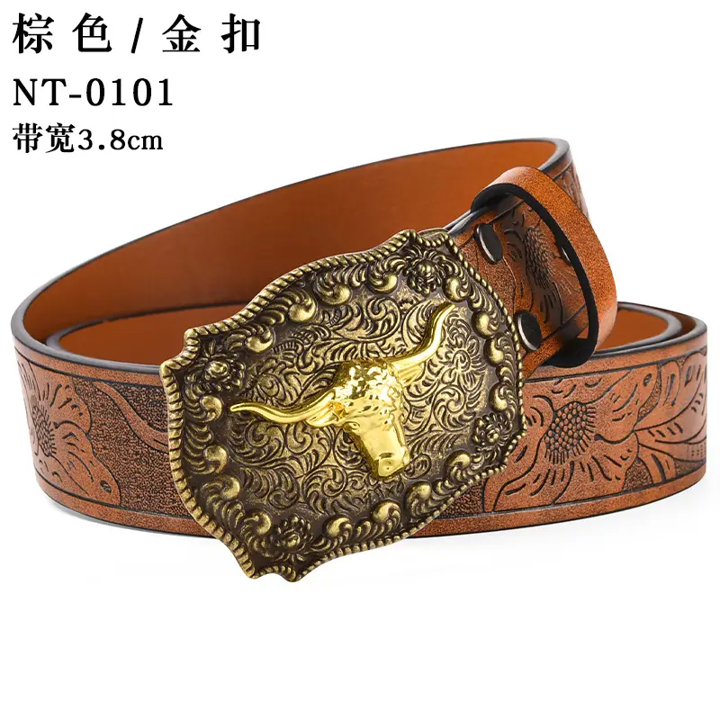 Black Cowboy Belt with Gold Skull Buckle 3.8cm - Image 31