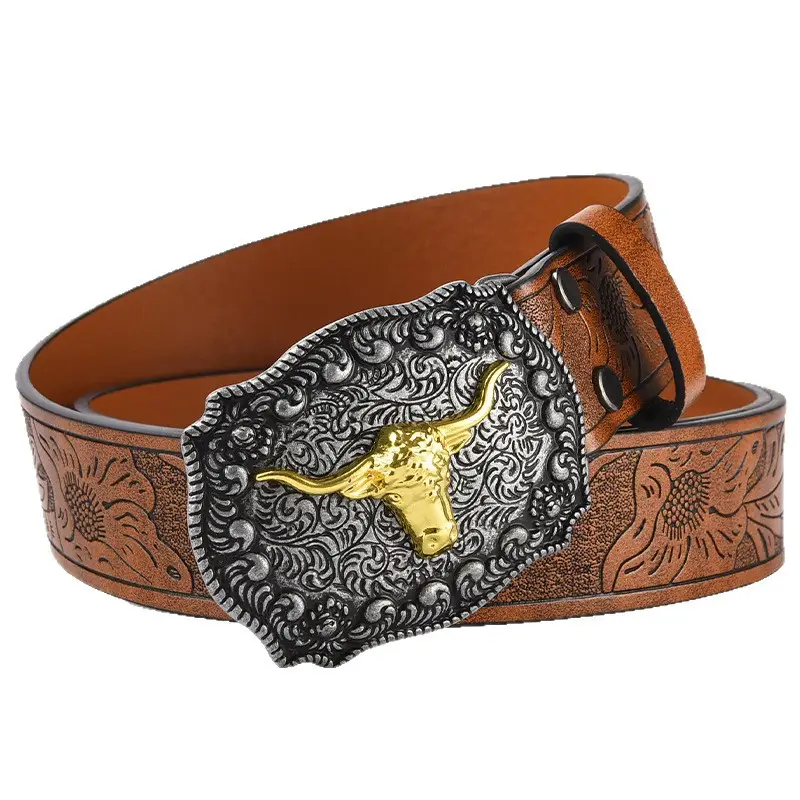 Black Cowboy Belt with Gold Skull Buckle 3.8cm - Image 32