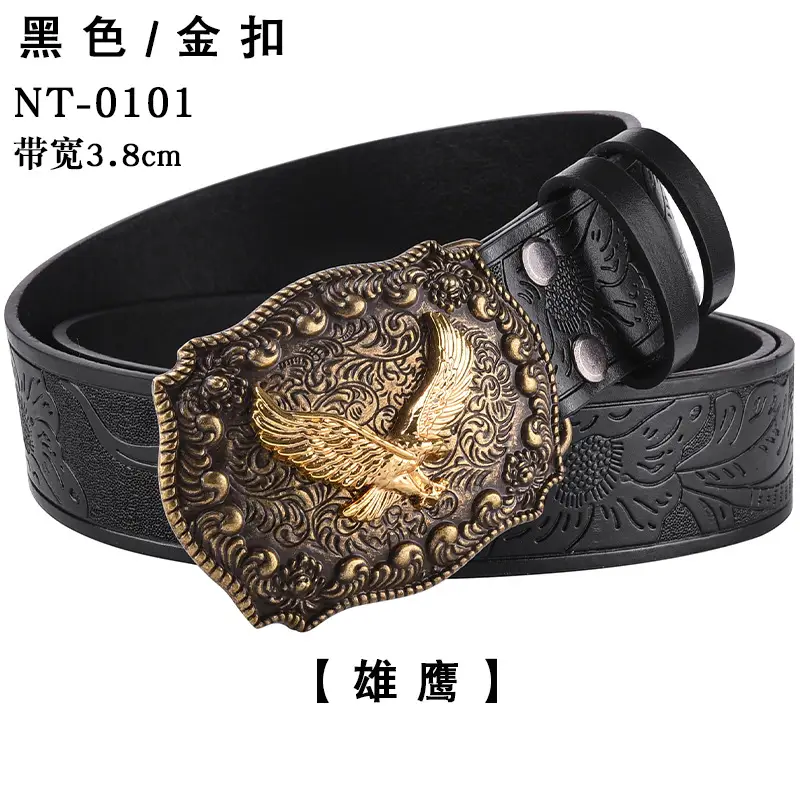 Black Cowboy Belt with Gold Skull Buckle 3.8cm — feature 15