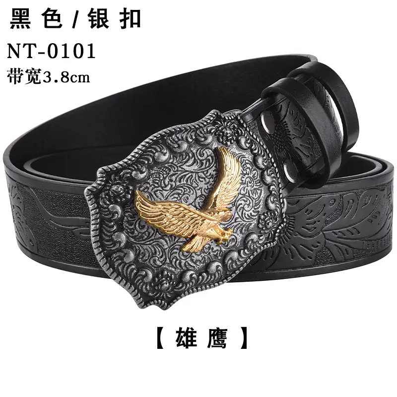 Black Cowboy Belt with Gold Skull Buckle 3.8cm — feature 16