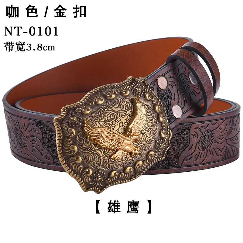 Black Cowboy Belt with Gold Skull Buckle 3.8cm — feature 17