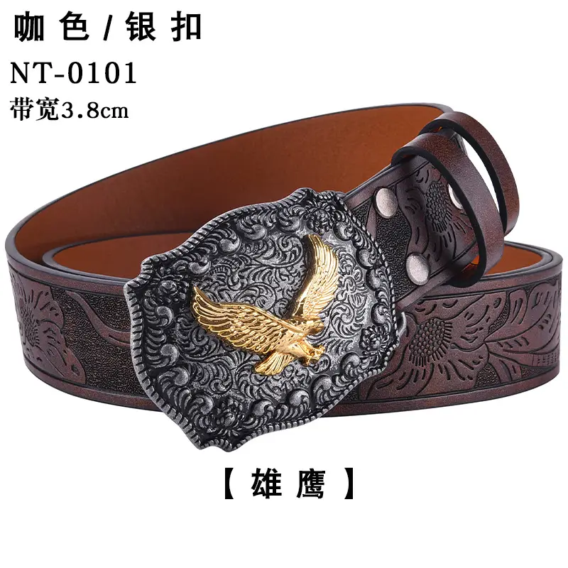 Black Cowboy Belt with Gold Skull Buckle 3.8cm — feature 18