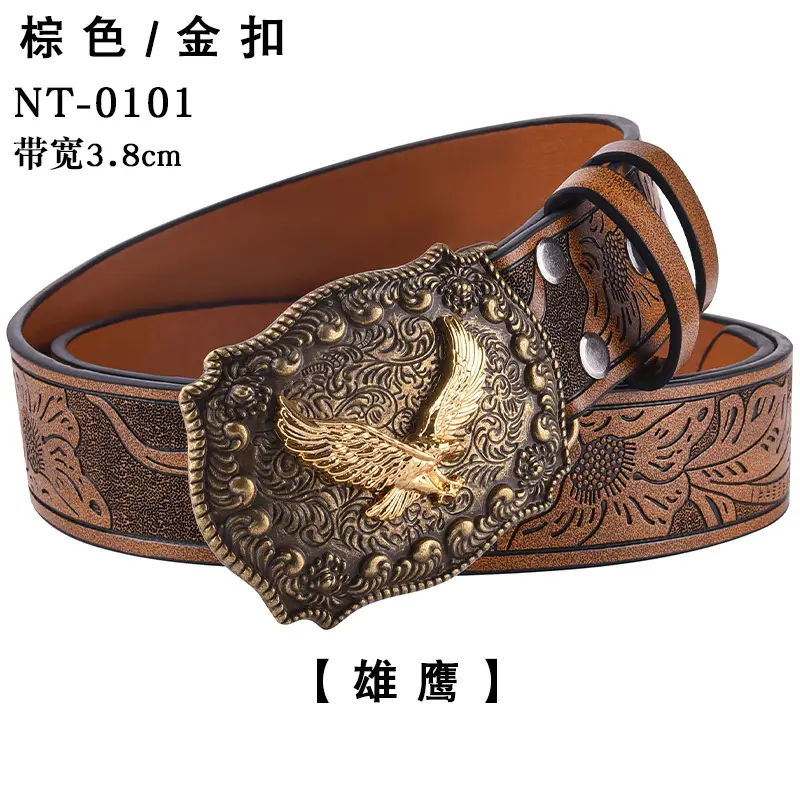 Black Cowboy Belt with Gold Skull Buckle 3.8cm — feature 19