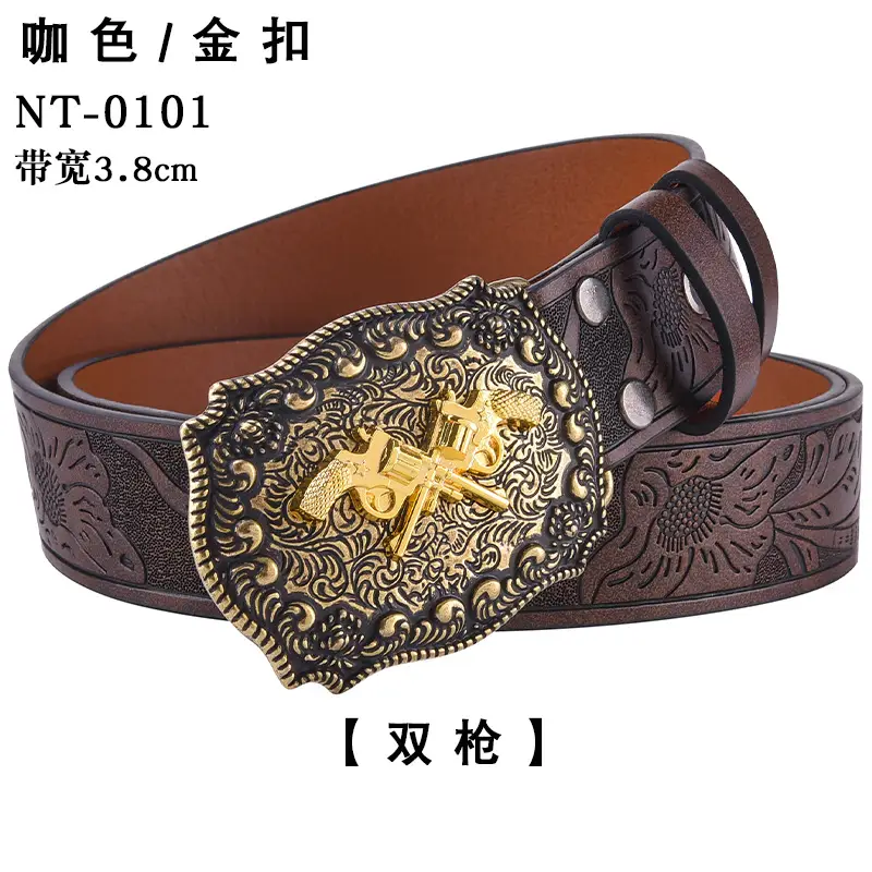 Black Cowboy Belt with Gold Skull Buckle 3.8cm — feature 29