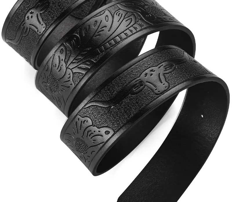 Black Cowboy Belt with Gold Skull Buckle 3.8cm — feature 4