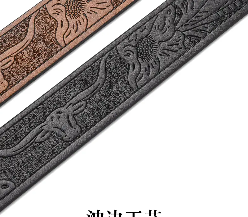 Black Cowboy Belt with Gold Skull Buckle 3.8cm — feature 6