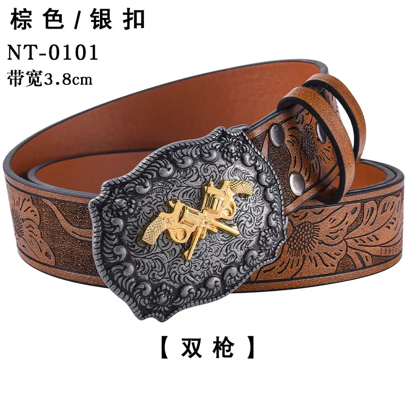 Black Cowboy Belt with Gold Skull Buckle 3.8cm - Image 22