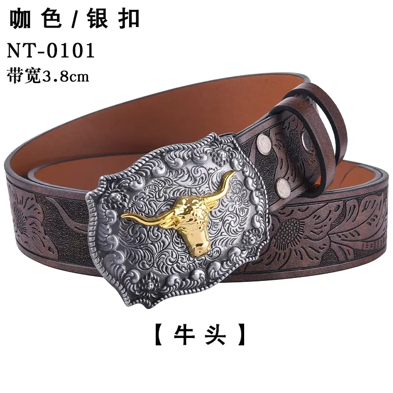 Black Cowboy Belt with Gold Skull Buckle 3.8cm - Image 6