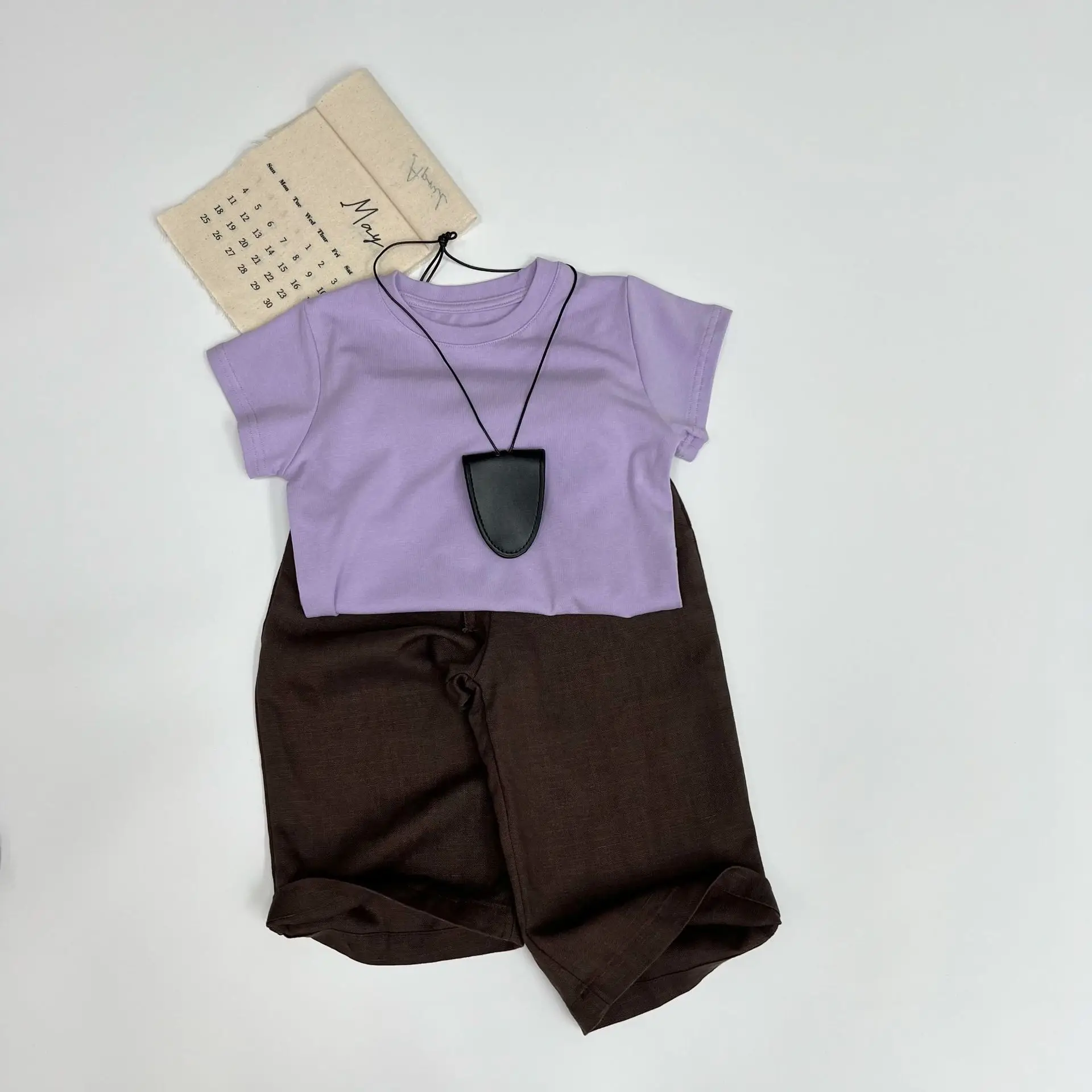 2025 Kids T-Shirt Set Korean Style Short Sleeve Brown Green - Image 4