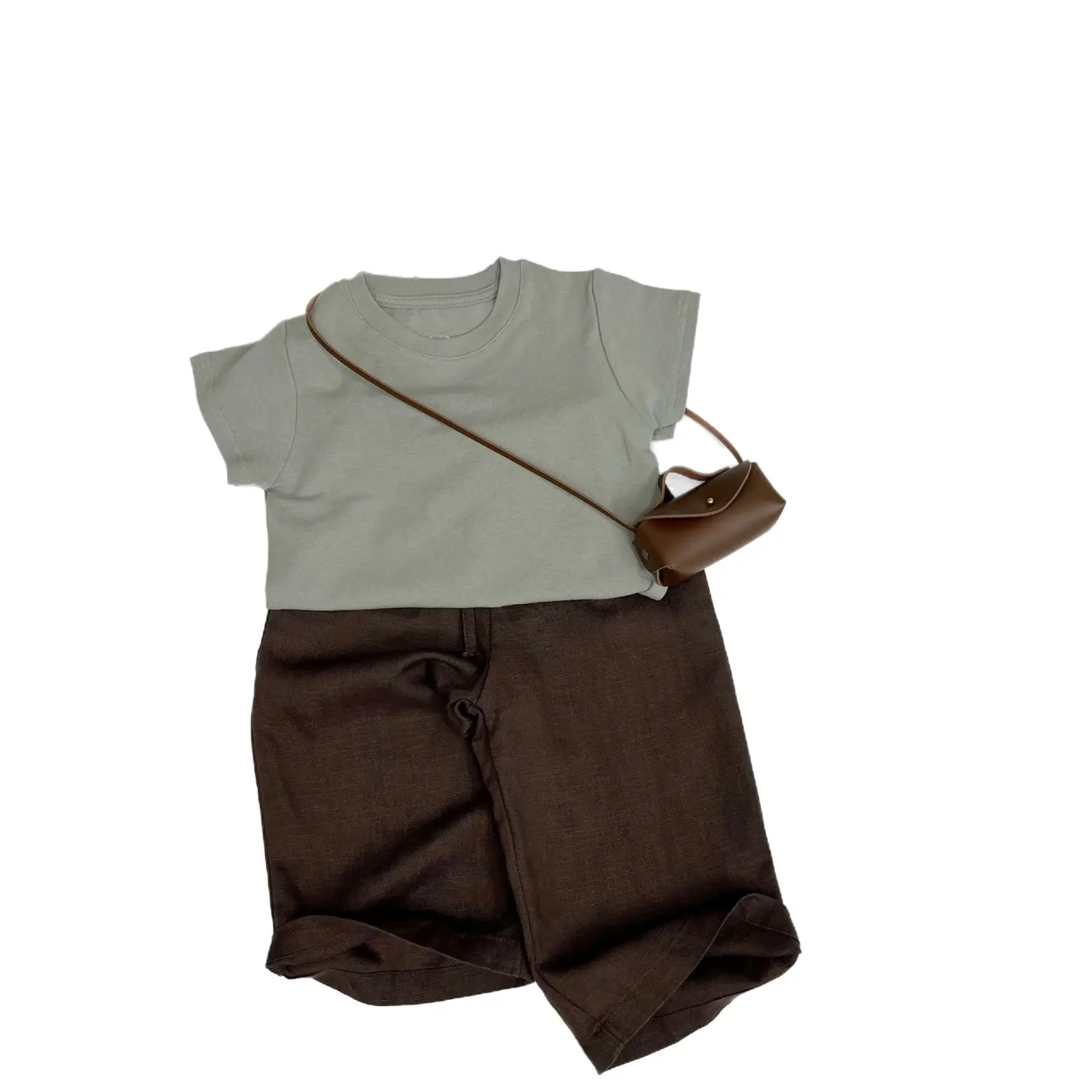 2025 Kids T-Shirt Set Korean Style Short Sleeve Brown Green - Image 5