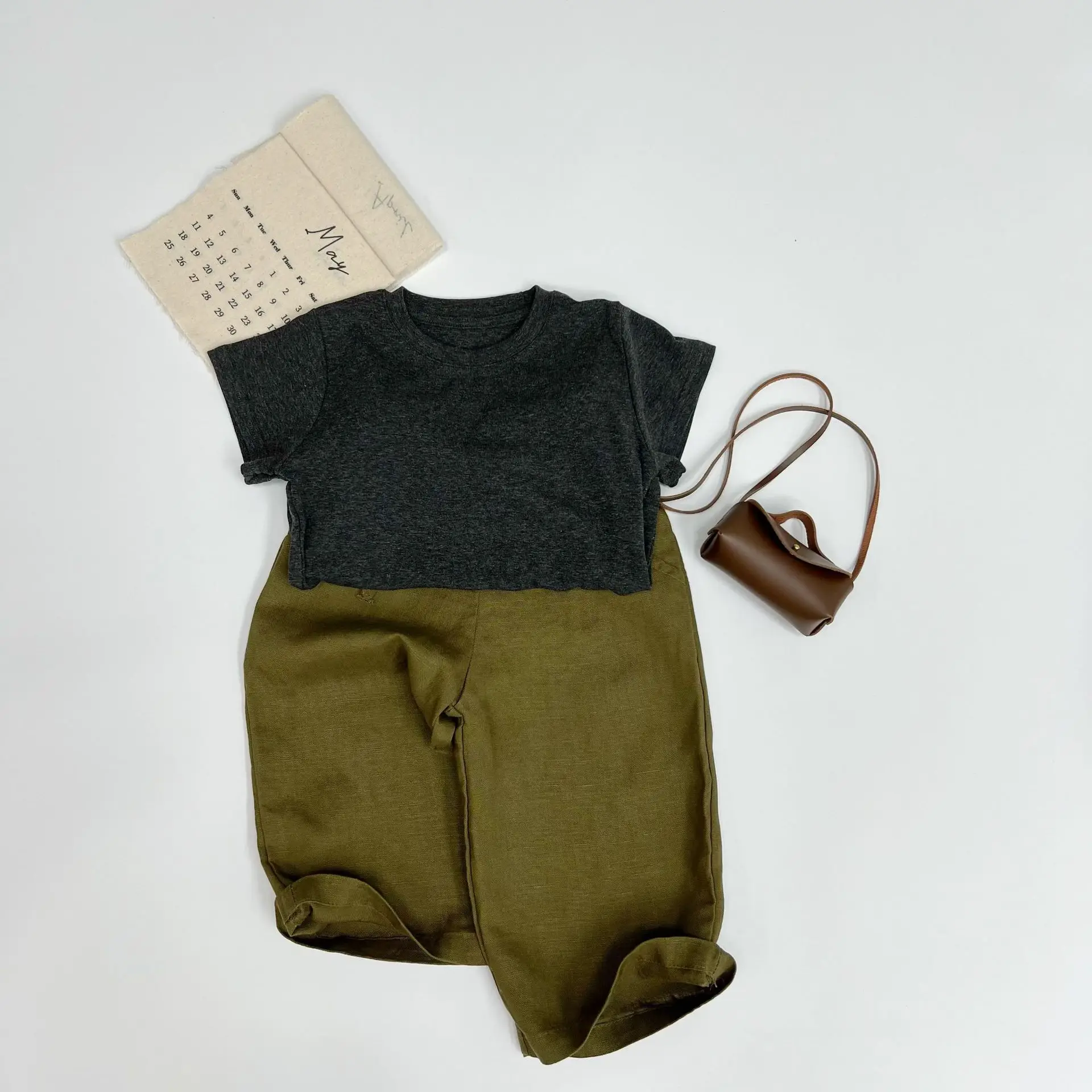 2025 Kids T-Shirt Set Korean Style Short Sleeve Brown Green — feature 10