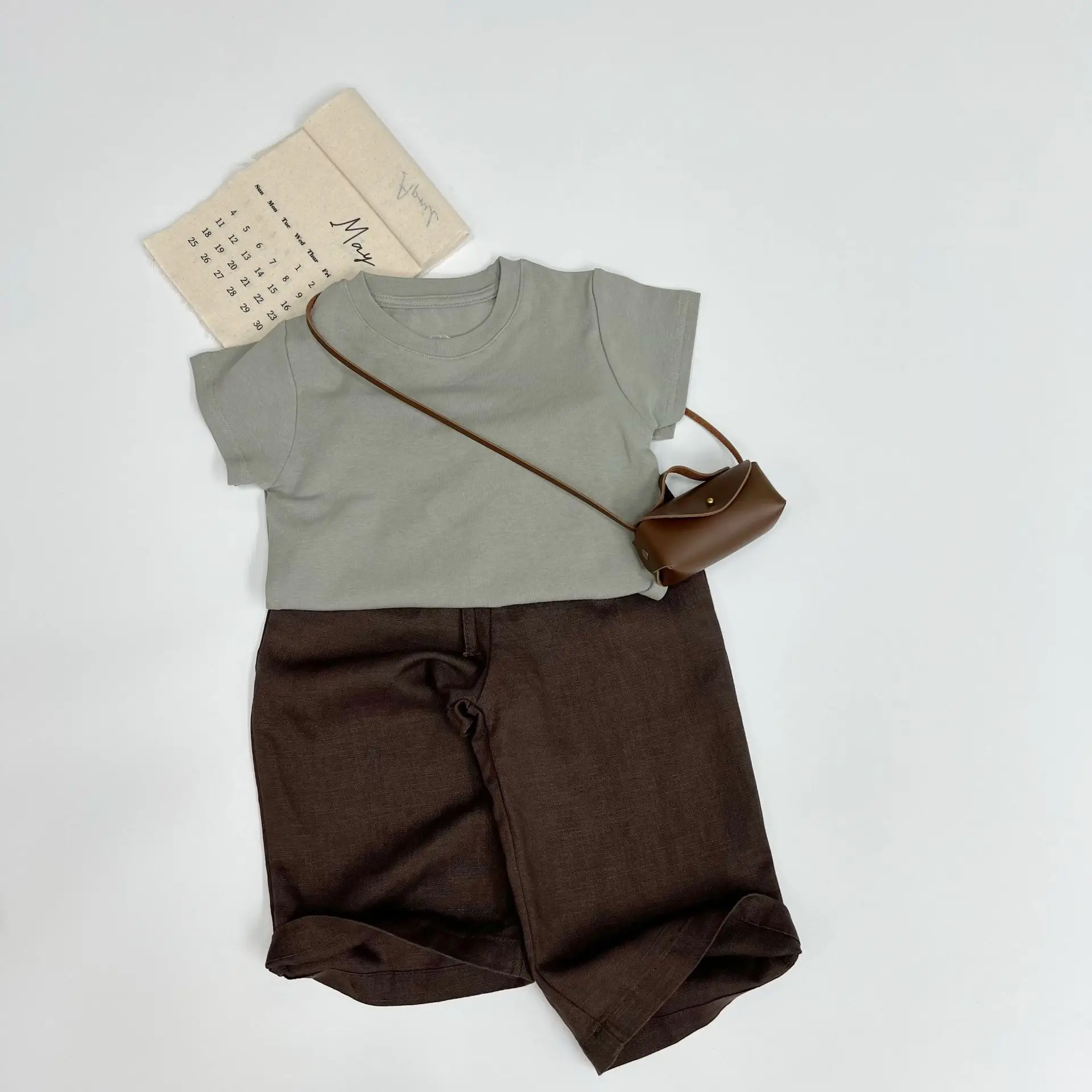 2025 Kids T-Shirt Set Korean Style Short Sleeve Brown Green — feature 12