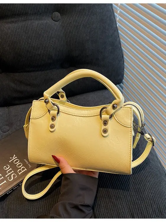 Women's Cream White Square Handbag with Metal Clasp - Image 8