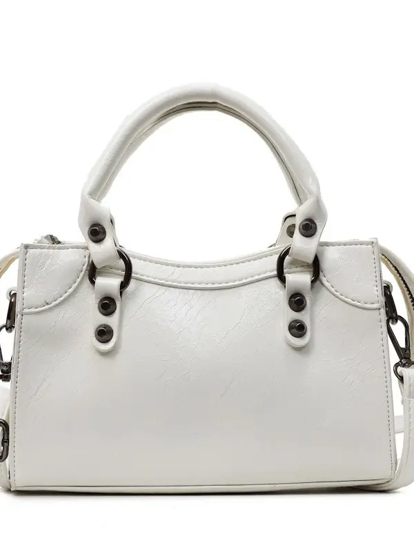 Women's Cream White Square Handbag with Metal Clasp - Image 9