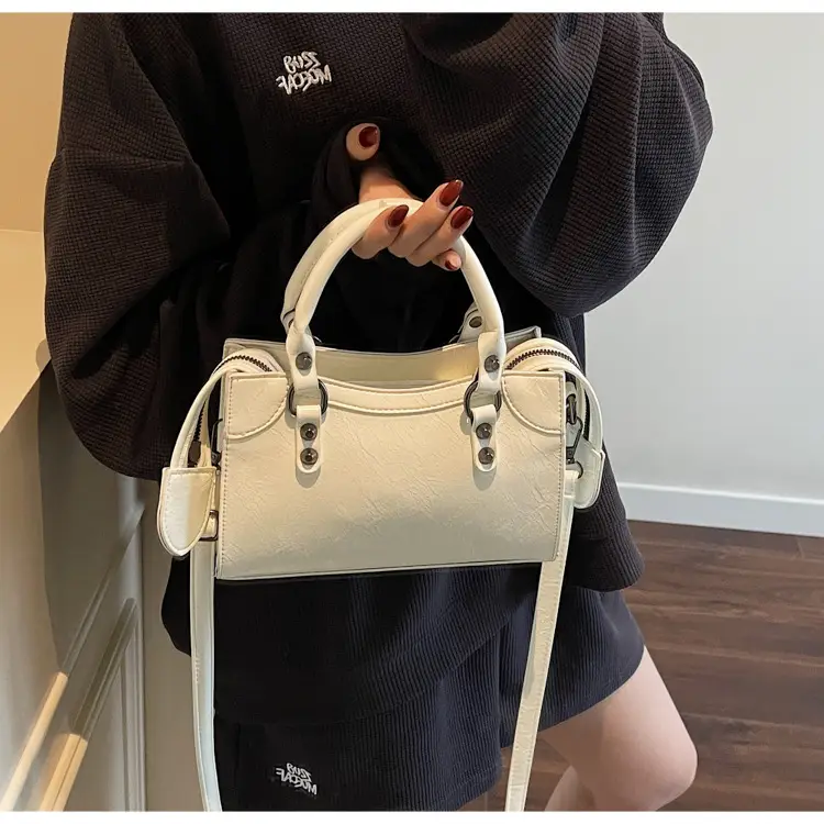 Women's Cream White Square Handbag with Metal Clasp — feature 13