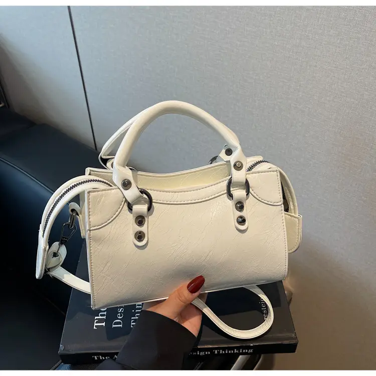 Women's Cream White Square Handbag with Metal Clasp — feature 36