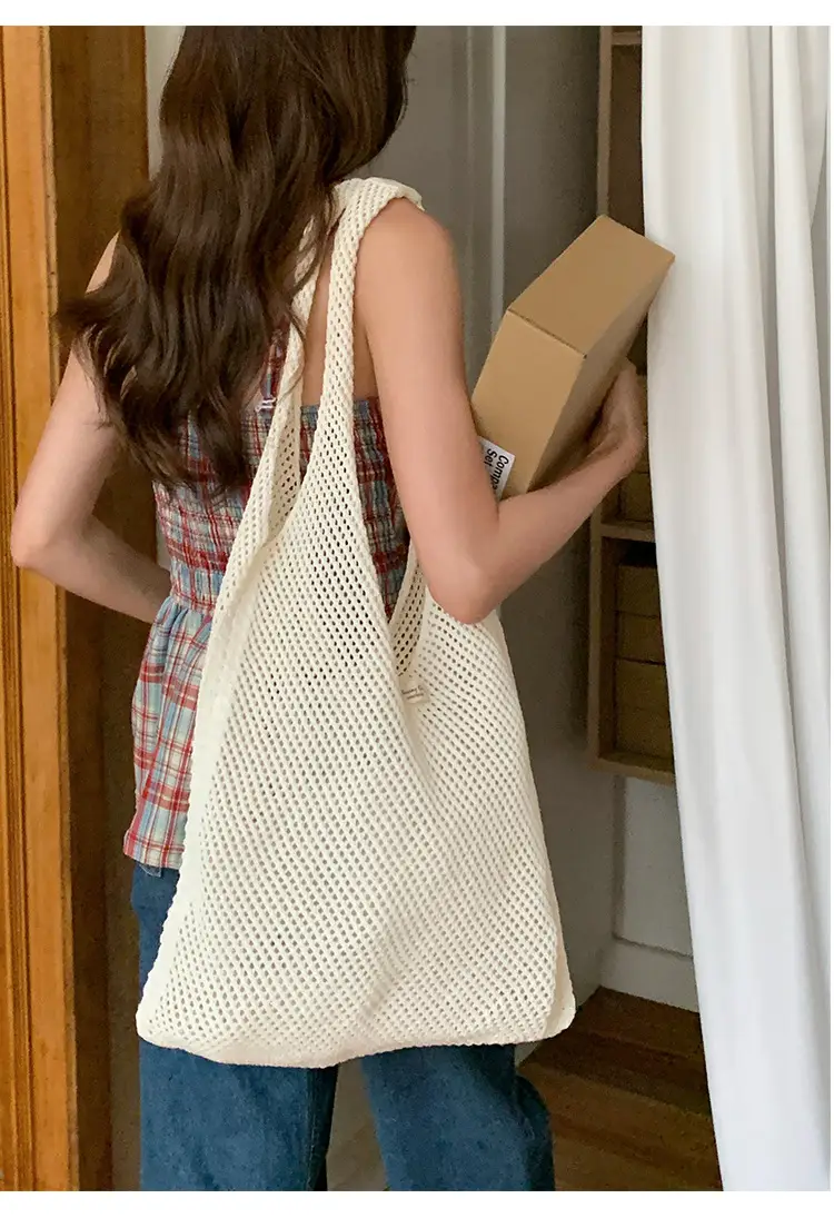 Red Knitted Mesh Shoulder Bag Large Capacity Women — feature 10