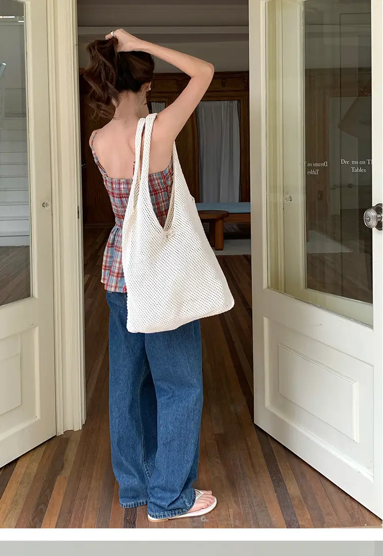 Red Knitted Mesh Shoulder Bag Large Capacity Women — feature 14