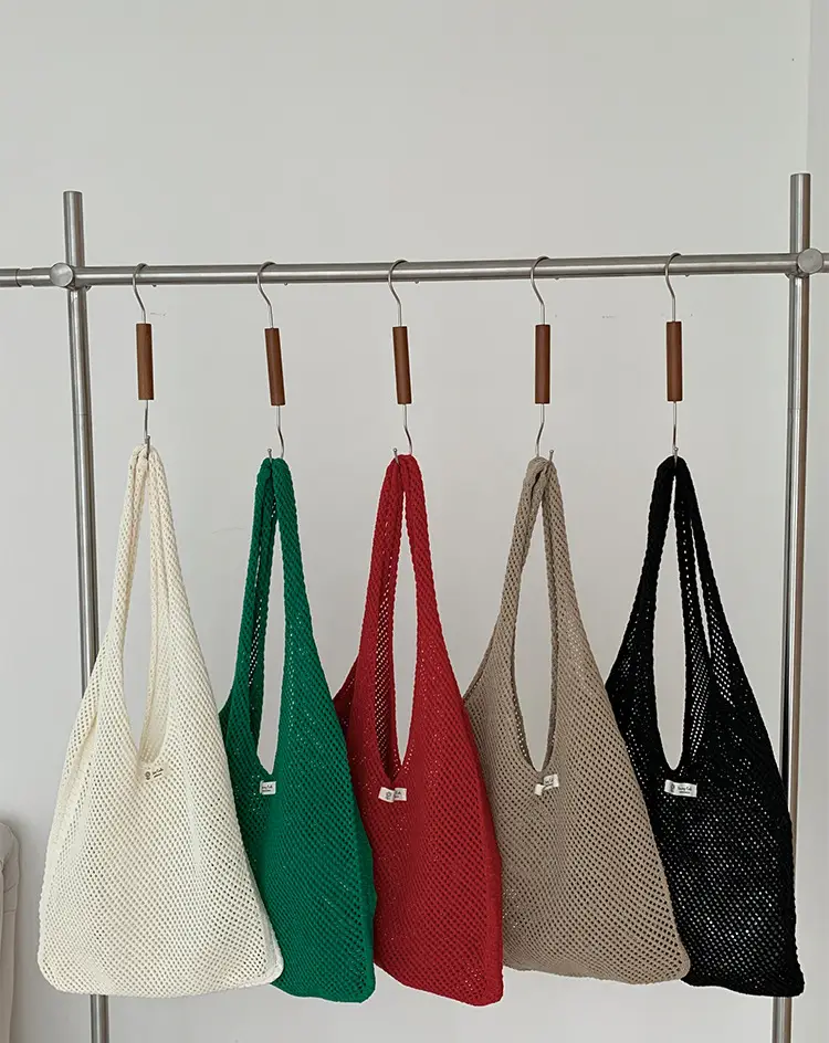 Red Knitted Mesh Shoulder Bag Large Capacity Women — feature 15