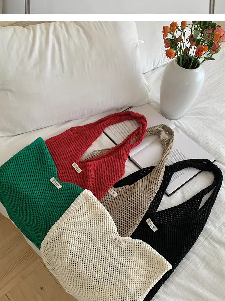 Red Knitted Mesh Shoulder Bag Large Capacity Women — feature 16