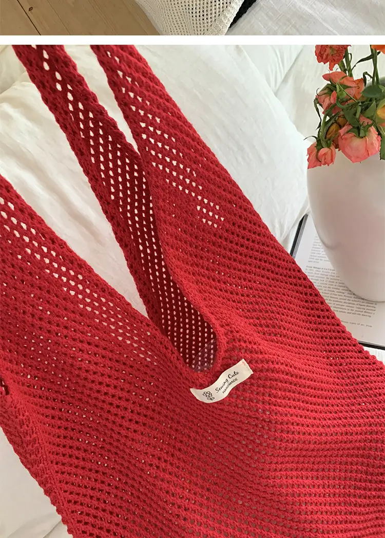 Red Knitted Mesh Shoulder Bag Large Capacity Women — feature 17