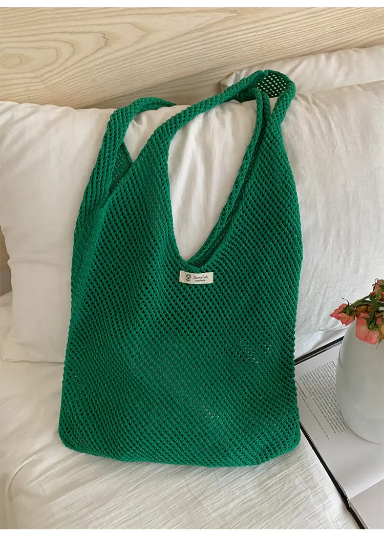 Red Knitted Mesh Shoulder Bag Large Capacity Women — feature 24