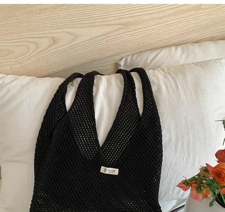Red Knitted Mesh Shoulder Bag Large Capacity Women — feature 25