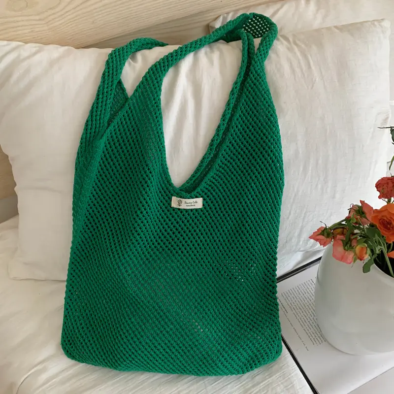 Red Knitted Mesh Shoulder Bag Large Capacity Women - Image 4