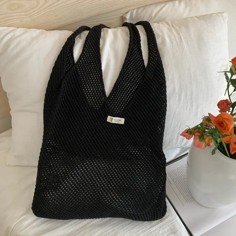 Red Knitted Mesh Shoulder Bag Large Capacity Women - Image 5