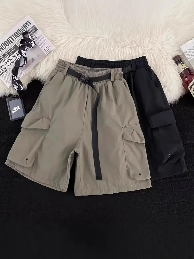 Black Casual Knee-Length Shorts with Elastic Waistband