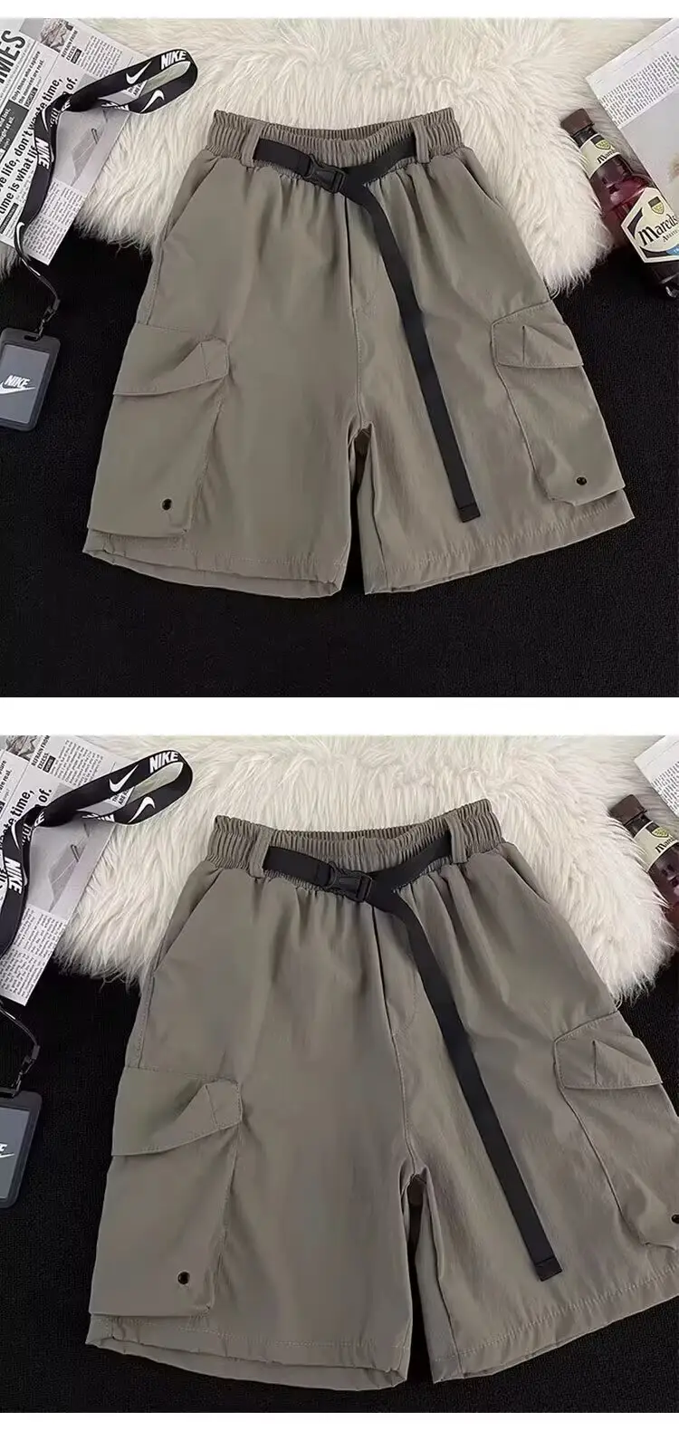 Black Casual Knee-Length Shorts with Elastic Waistband — feature 2