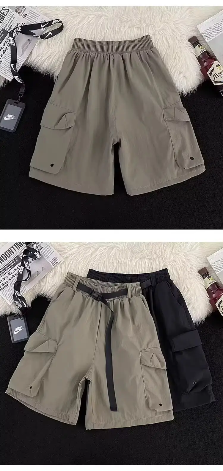 Black Casual Knee-Length Shorts with Elastic Waistband — feature 3