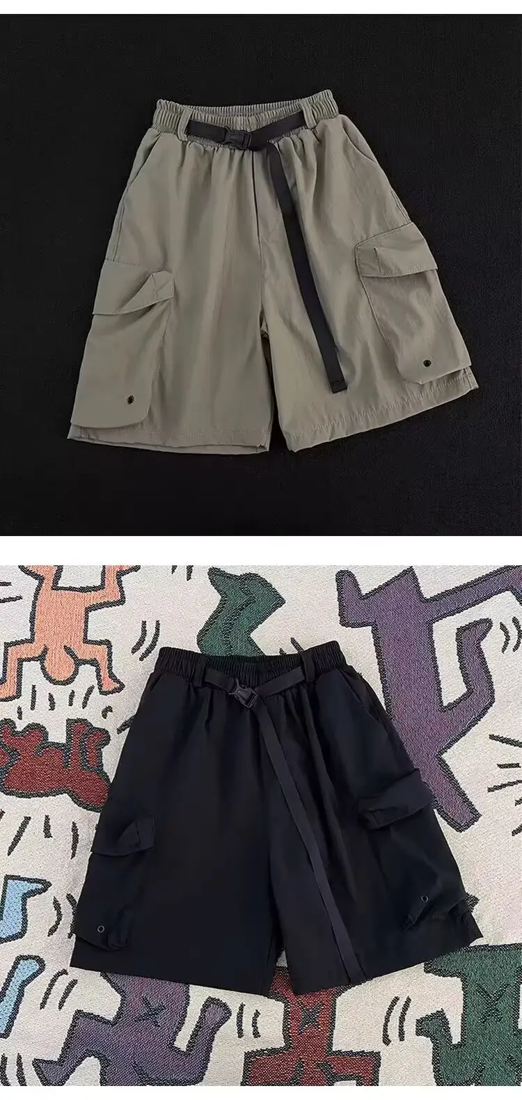 Black Casual Knee-Length Shorts with Elastic Waistband — feature 6