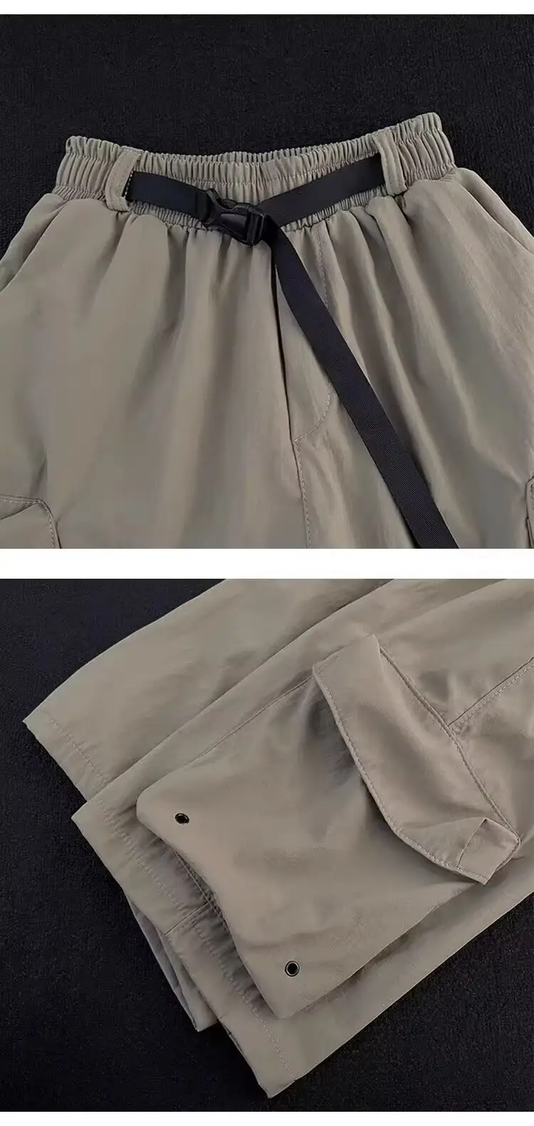 Black Casual Knee-Length Shorts with Elastic Waistband — feature 9