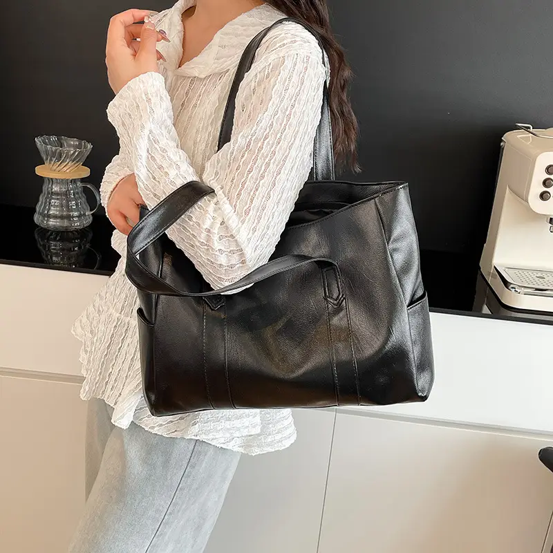 Korean Style Soft Leather Tote Bag Large Capacity Brown — feature 12