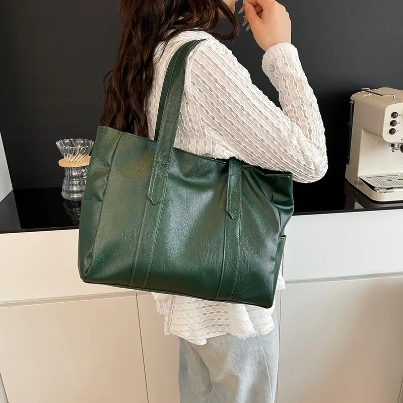 Korean Style Soft Leather Tote Bag Large Capacity Brown — feature 13