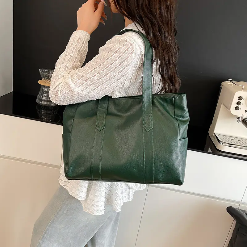 Korean Style Soft Leather Tote Bag Large Capacity Brown — feature 14