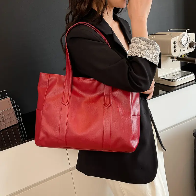 Korean Style Soft Leather Tote Bag Large Capacity Brown — feature 15