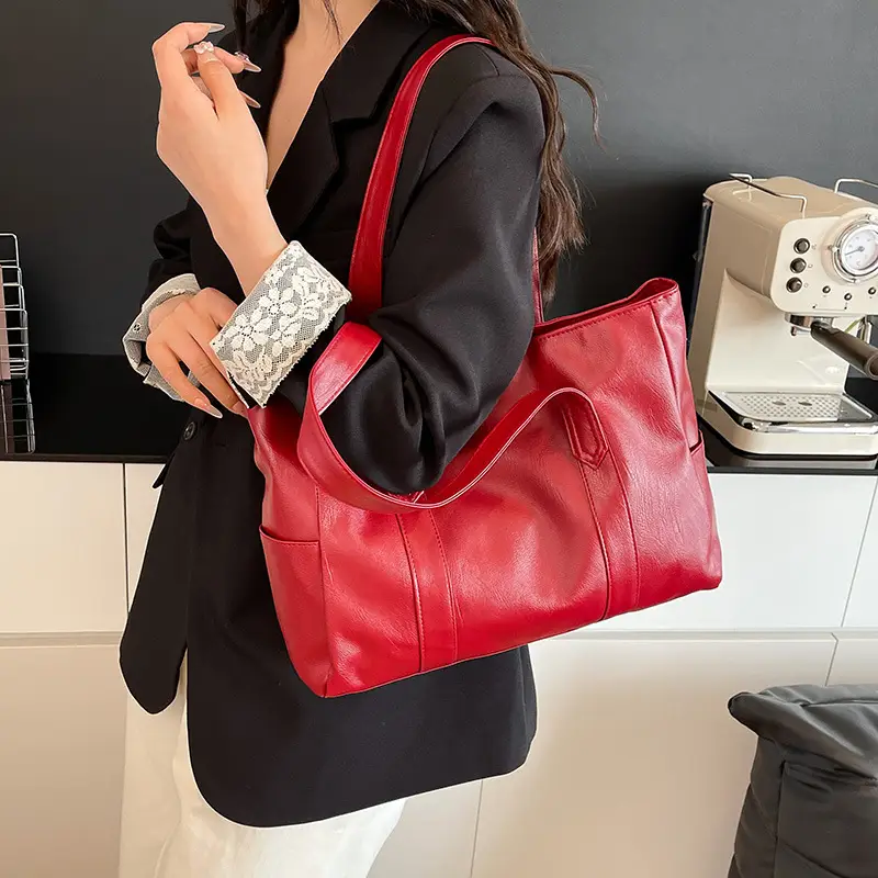 Korean Style Soft Leather Tote Bag Large Capacity Brown — feature 16