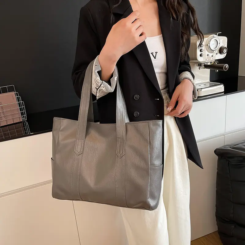 Korean Style Soft Leather Tote Bag Large Capacity Brown — feature 17