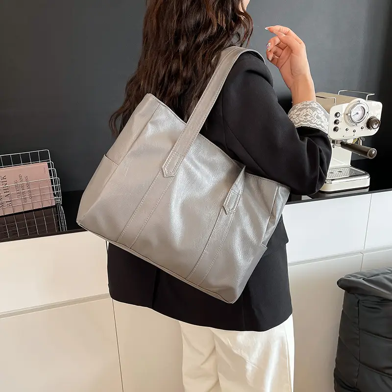Korean Style Soft Leather Tote Bag Large Capacity Brown — feature 18