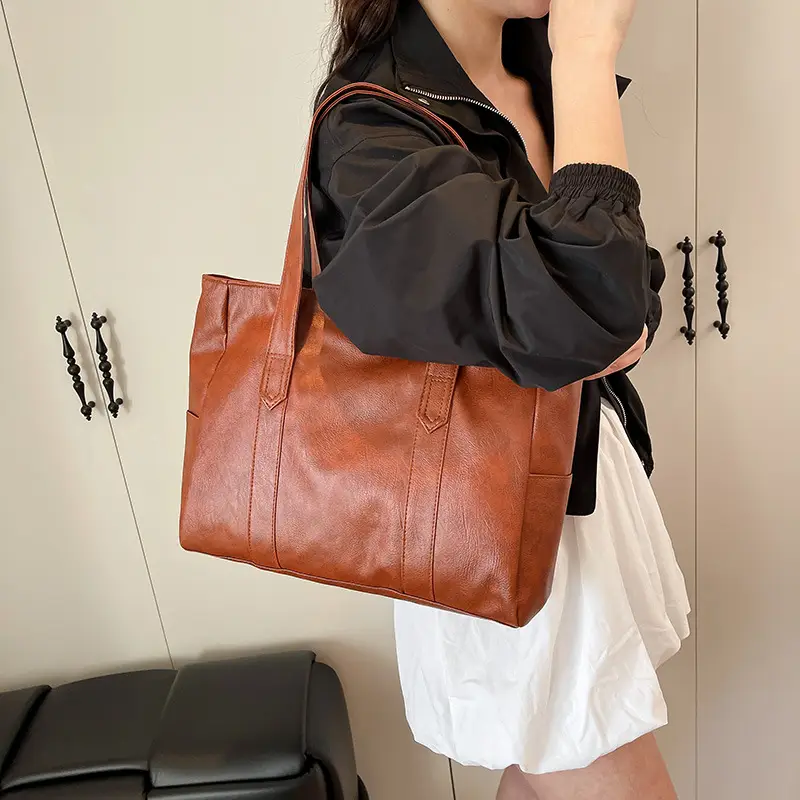 Korean Style Soft Leather Tote Bag Large Capacity Brown — feature 19