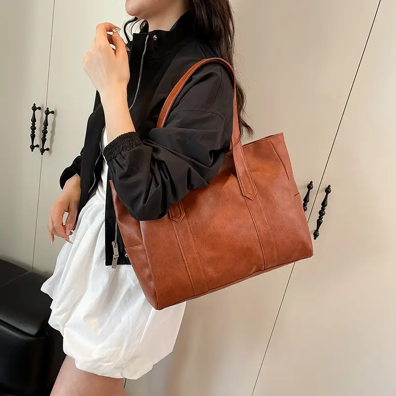 Korean Style Soft Leather Tote Bag Large Capacity Brown — feature 20