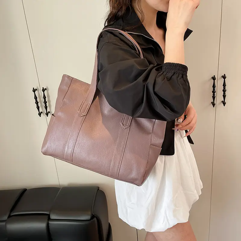 Korean Style Soft Leather Tote Bag Large Capacity Brown — feature 21