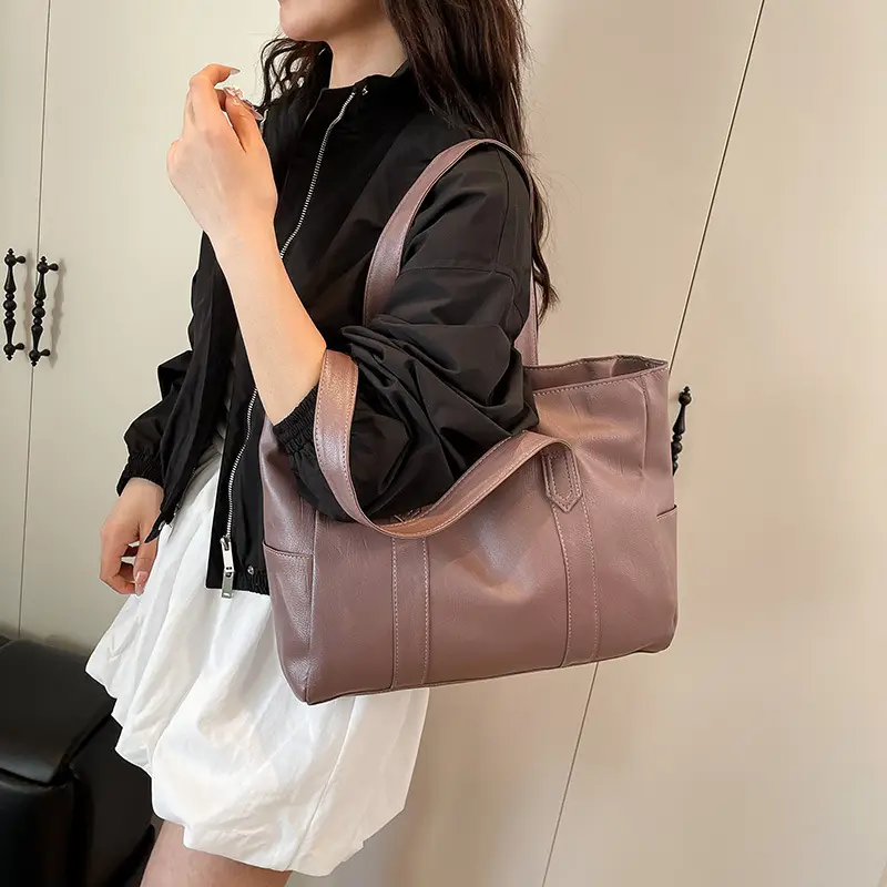 Korean Style Soft Leather Tote Bag Large Capacity Brown — feature 22