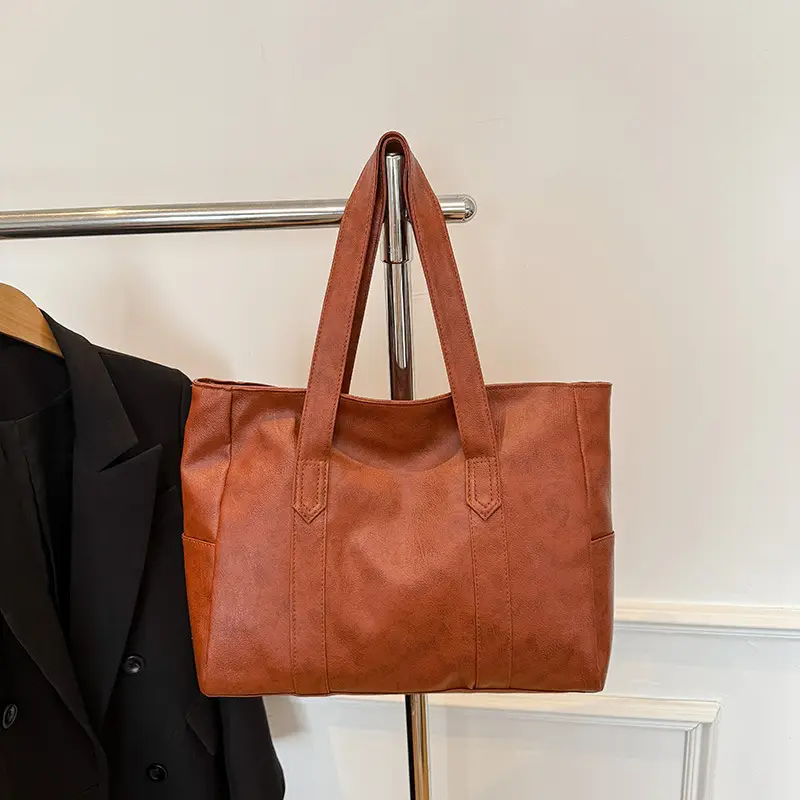 Korean Style Soft Leather Tote Bag Large Capacity Brown — feature 25